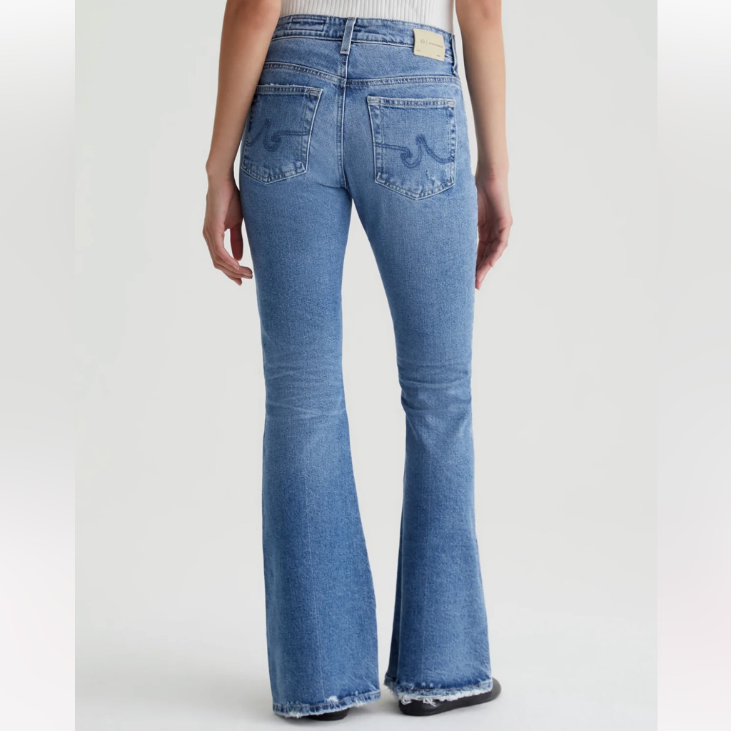 Ag Angeline 360 Mid Rise Flare Raw Hem Jeans Sz 28x32